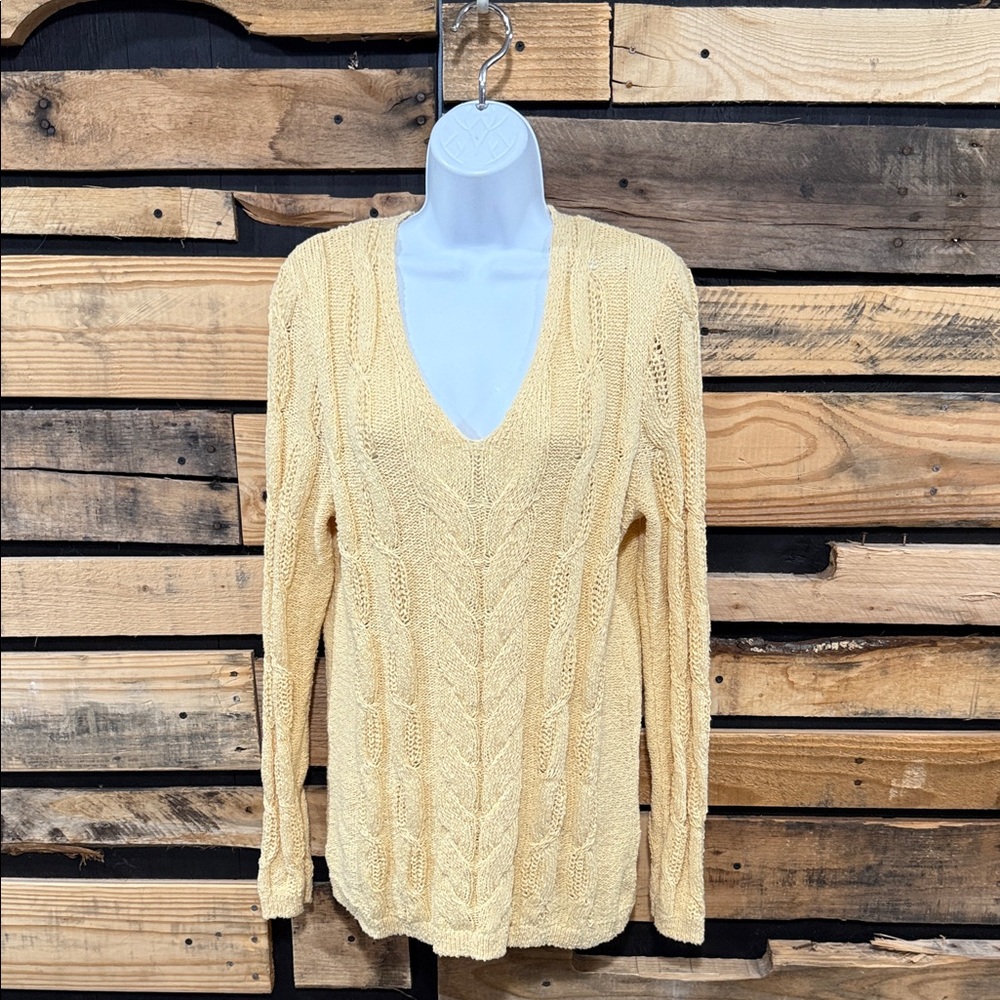 J.Jill Slub-textured Cabled‎ Sweater In Sunshine Yellow Size Medium
